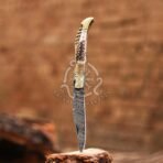 Damascus Folding Pocket Knife — Hand-Forged, Stag Horn Handle, Leather Sheath - view 6
