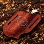 Damascus Folding Pocket Knife — Hand-Forged, Stag Horn Handle, Leather Sheath - view 7