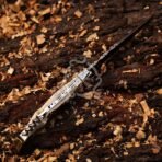 Damascus Folding Pocket Knife — Hand-Forged, Stag Horn Handle, Leather Sheath - view 5