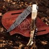 RK-557 Beautiful Damascus Pocket Knife Folding Knife Pocket Hunting Survival Damascus Steel Antler & Brass Bolster USA Made - Image 2