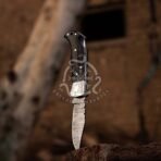 Damascus Folding Pocket Knife — Hand-Forged, 7" Overall, Leather Sheath (RK-558) - Image 4