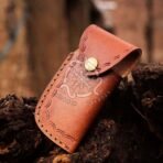 Damascus Folding Pocket Knife — Hand-Forged, 7" Overall, Leather Sheath (RK-558) - Image 6