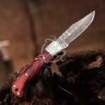 Damascus Folding Pocket Knife — Hand-Forged, 7" Overall, Hardwood Handle, Leather Sheath | Engraving Available - Image 3