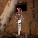Damascus Folding Pocket Knife — Hand-Forged, 7" Overall, Hardwood Handle, Leather Sheath | Engraving Available - Image 4
