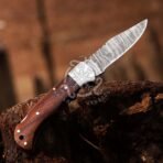 Damascus Folding Pocket Knife — Hand-Forged, 7" Overall, Wood Handle, Leather Sheath | Engraving Available (RK-560) - Image 2