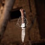 Damascus Folding Pocket Knife — Hand-Forged, 7" Overall, Wood Handle, Leather Sheath | Engraving Available (RK-560) - Image 5