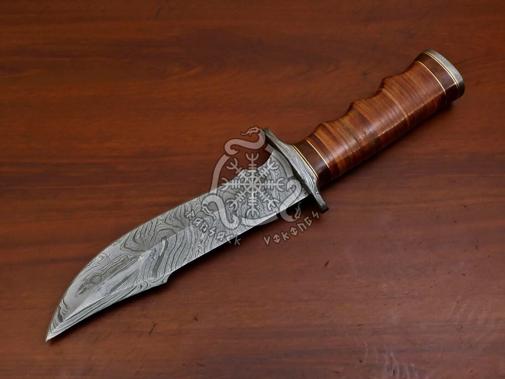 Damascus Camp Knife, Hand-Forged, Stag Horn Handle, Leather Sheath (RK-562) - view 2