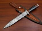 Damascus Dagger Knife — Hand-Forged, Rosewood Handle, Leather Sheath (RK-565)