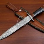 Damascus Dagger Knife — Hand-Forged, Rosewood Handle, Leather Sheath (RK-565)