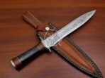 Damascus Dagger Knife — Hand-Forged, Rosewood Handle, Leather Sheath (RK-565) - Image 2