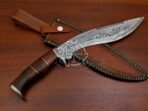 Damascus Kukri Knife — Hand-Forged, Stag Horn Handle, Leather Sheath - Image 4