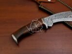 Damascus Kukri Knife — Hand-Forged, Stag Horn Handle, Leather Sheath - Image 5