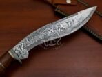 Damascus Kukri Knife — Hand-Forged, Stag Horn Handle, Leather Sheath - Image 8