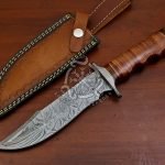 Damascus Camp Knife — Hand-Forged, Stag Horn Handle, Leather Sheath (RK-562)