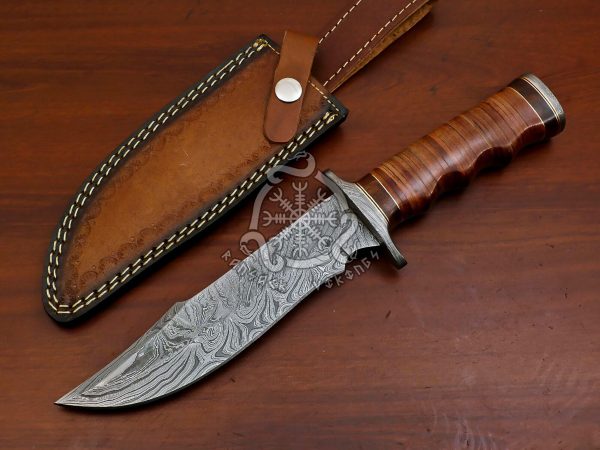 RK-562 Custom Handmade Damascus Hunting Camping Knife Damascus Steel Knife Leather Handle Gift For Him USA Made Top Rated Knife