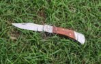 Stainless Steel Folding Pocket Knife — Hand-Forged, 7" Overall, Camel Bone Handle, Leather Sheath - Image 2