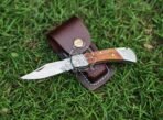 Stainless Steel Folding Pocket Knife — Hand-Forged, 7" Overall, Camel Bone Handle, Leather Sheath - Image 4