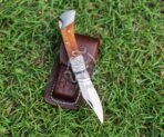Stainless Steel Folding Pocket Knife — Hand-Forged, 7" Overall, Camel Bone Handle, Leather Sheath - Image 5