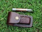 Stainless Steel Folding Pocket Knife — Hand-Forged, 7" Overall, Camel Bone Handle, Leather Sheath - Image 6