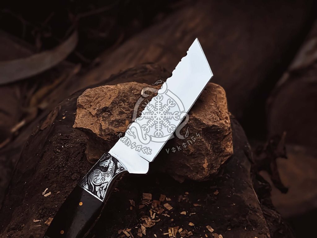 D2 Steel Tanto Knife — Hand-Forged, Stag Horn Handle, Leather Sheath | Engraving Available - view 2