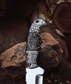 D2 Steel Tanto Knife — Hand-Forged, Stag Horn Handle, Leather Sheath | Engraving Available - Image 7