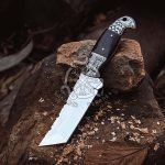 D2 Steel Tanto Knife — Hand-Forged, Stag Horn Handle, Leather Sheath | Engraving Available