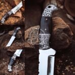 D2 Steel Tanto Knife — Hand-Forged, Stag Horn Handle, Leather Sheath | Engraving Available - Image 9