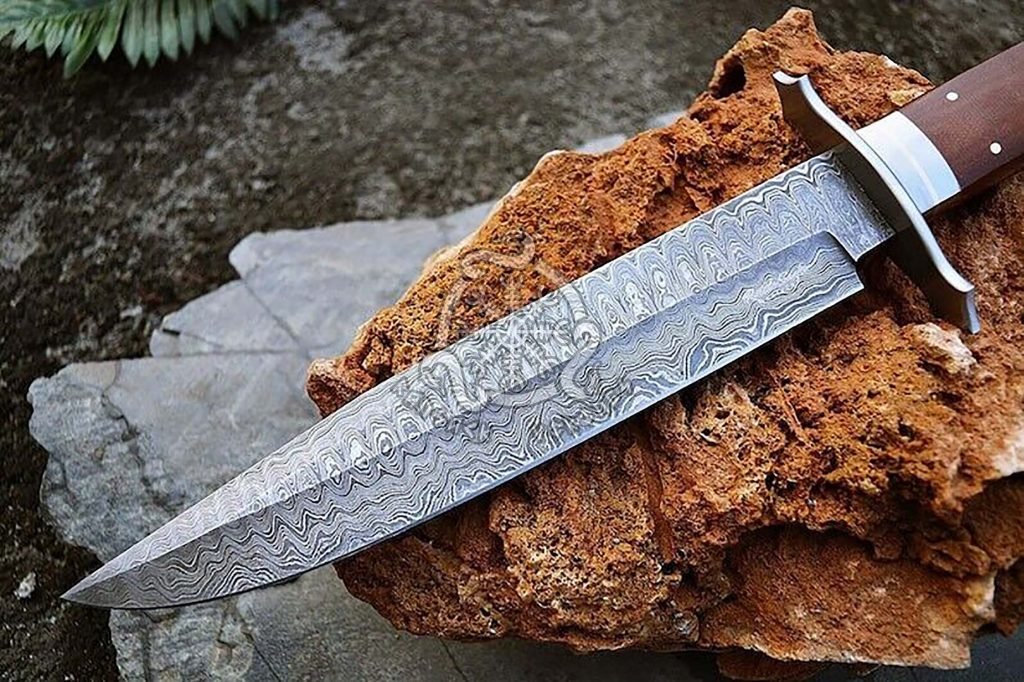 Damascus Bowie Knife — Hand-Forged, 18″ Overall, Camel Bone Handle, Leather Sheath - view 2