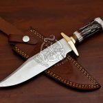 D2 Steel Camp Knife — Hand-Forged, Stag Horn Handle, Leather Sheath