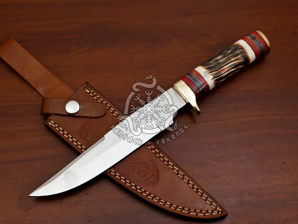D2 Steel Bowie Knife — Hand-Forged, Camel Bone Handle, Leather Sheath