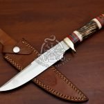D2 Steel Bowie Knife — Hand-Forged, Camel Bone Handle, Leather Sheath
