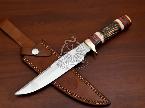 RK-579  HAND MADE D2 STEEL BLADE BOWIE HUNTING CAMPING KNIFE-BURN CAMEL BONE