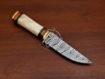 Damascus Skinner Knife — Hand-Forged, 10" Overall, Camel Bone Handle, Leather Sheath - Image 8