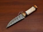 Damascus Skinner Knife — Hand-Forged, 10" Overall, Camel Bone Handle, Leather Sheath - Image 3