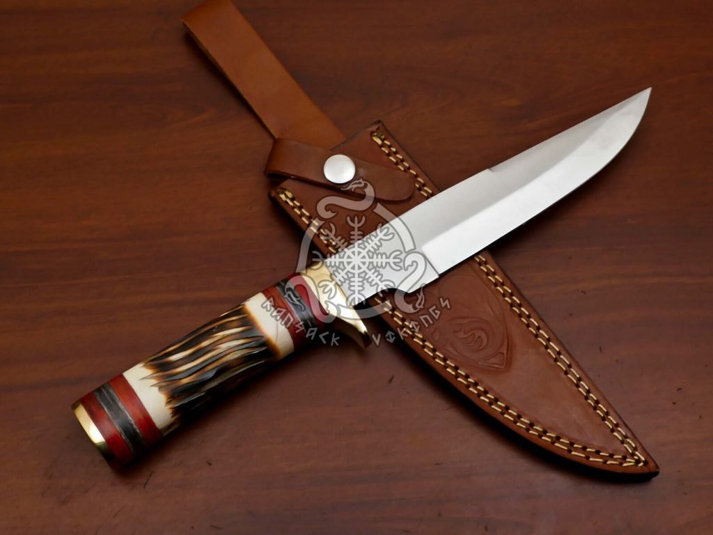 D2 Steel Bowie Knife — Hand-Forged, Camel Bone Handle, Leather Sheath - view 2