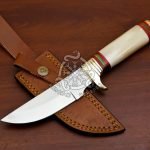 D2 Steel Skinner Knife — Hand-Forged, 10" Overall, Stag Horn Handle, Leather Sheath