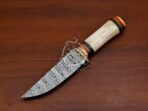 Damascus Skinner Knife — Hand-Forged, 10" Overall, Camel Bone Handle, Leather Sheath - Image 5