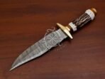 Damascus Bowie Knife — Hand-Forged, 11.5" Overall, Stag Horn Handle, Leather Sheath - Image 4
