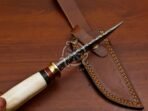 Damascus Skinner Knife — Hand-Forged, 10" Overall, Camel Bone Handle, Leather Sheath - Image 6