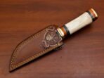 Damascus Skinner Knife — Hand-Forged, 10" Overall, Camel Bone Handle, Leather Sheath - Image 7