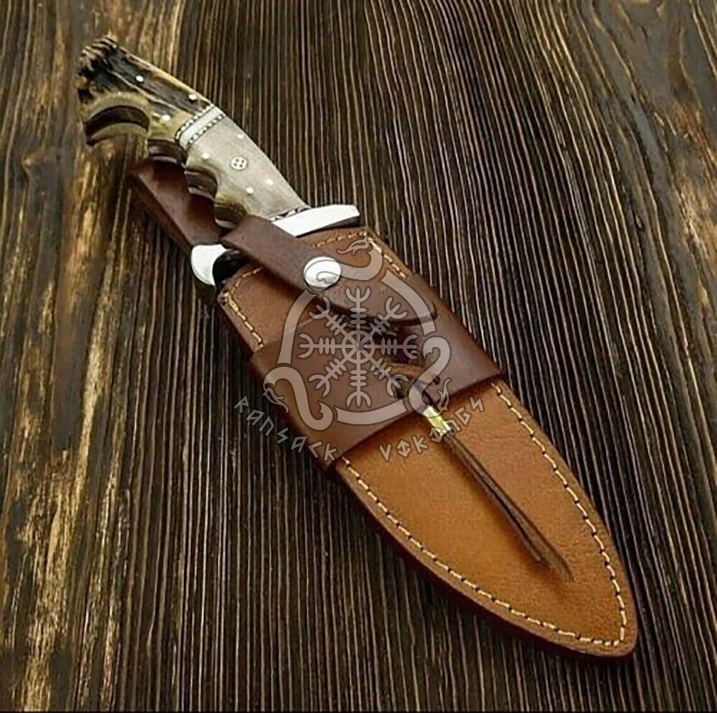 D2 Steel Bowie Knife — Hand-Forged, Stag Horn Handle, Leather Sheath - view 2