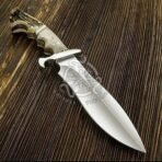 D2 Steel Bowie Knife — Hand-Forged, Stag Horn Handle, Leather Sheath