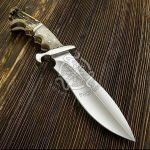 D2 Steel Bowie Knife — Hand-Forged, Stag Horn Handle, Leather Sheath