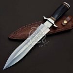 D2 Steel Dagger Knife — Hand-Forged, Buffalo Horn Handle, Leather Sheath