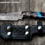 Damascus Gut Hook Hunting Knife — Hand-Forged, Buffalo Horn Handle