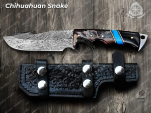 Damascus Gut Hook Hunting Knife, Hand-Forged, Buffalo Horn Handle