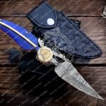 Damascus Folding Pocket Knife — Hand-Forged, 8.5" Overall, Resin Handle | Engraving Available