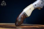 Damascus Folding Pocket Knife — Hand-Forged, 7″ Overall, Camel Bone Handle, Leather Sheath - view 6