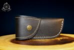 Damascus Folding Pocket Knife — Hand-Forged, 7″ Overall, Camel Bone Handle, Leather Sheath - view 8