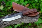 Stainless Steel Camp Knife — Hand-Forged, Stag Horn Handle, Leather Sheath